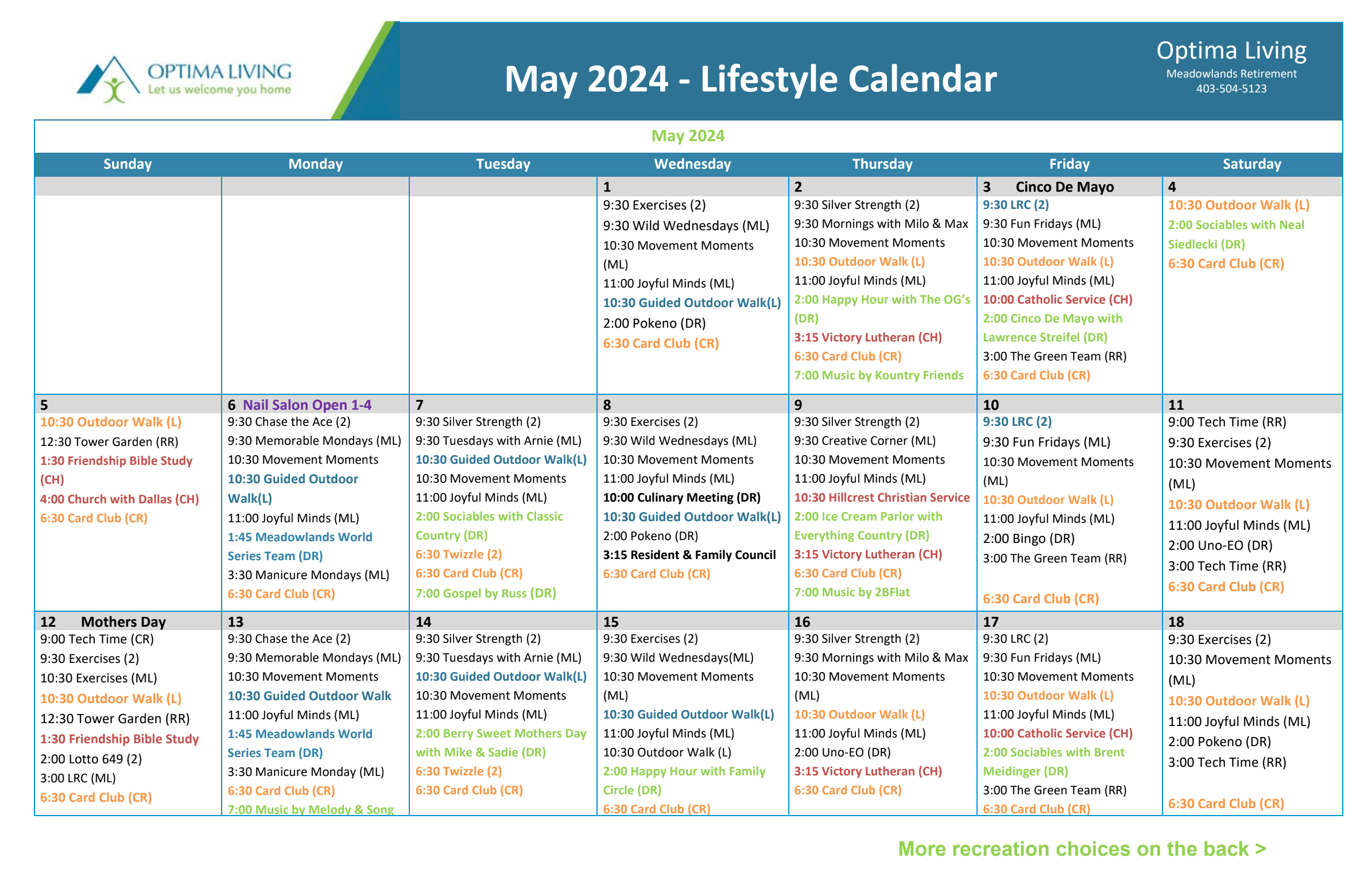 Meadowlands May 1 - 18 2024 event calendar