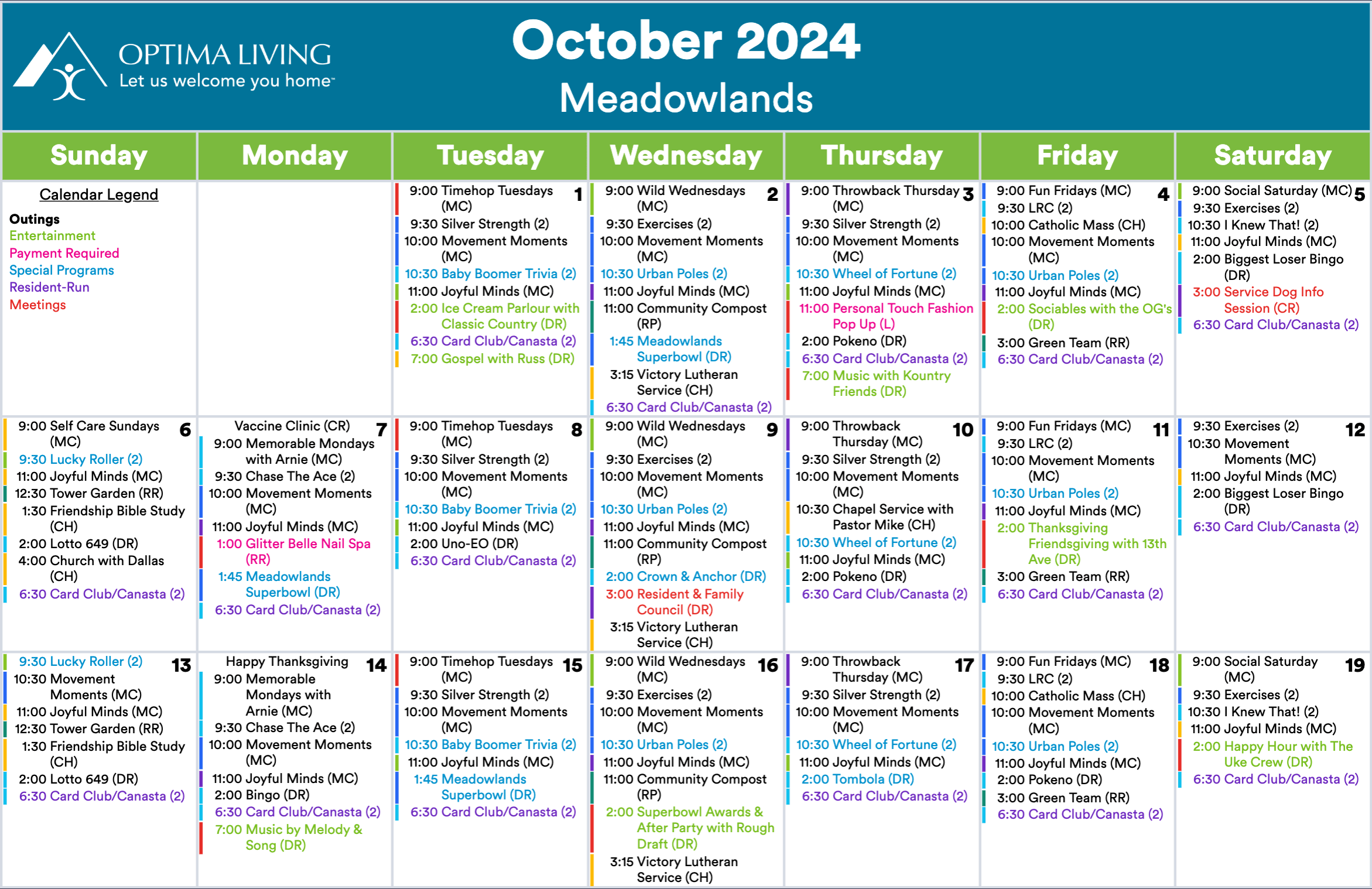 Meadowlands October 1 - 19 2024 event calendar