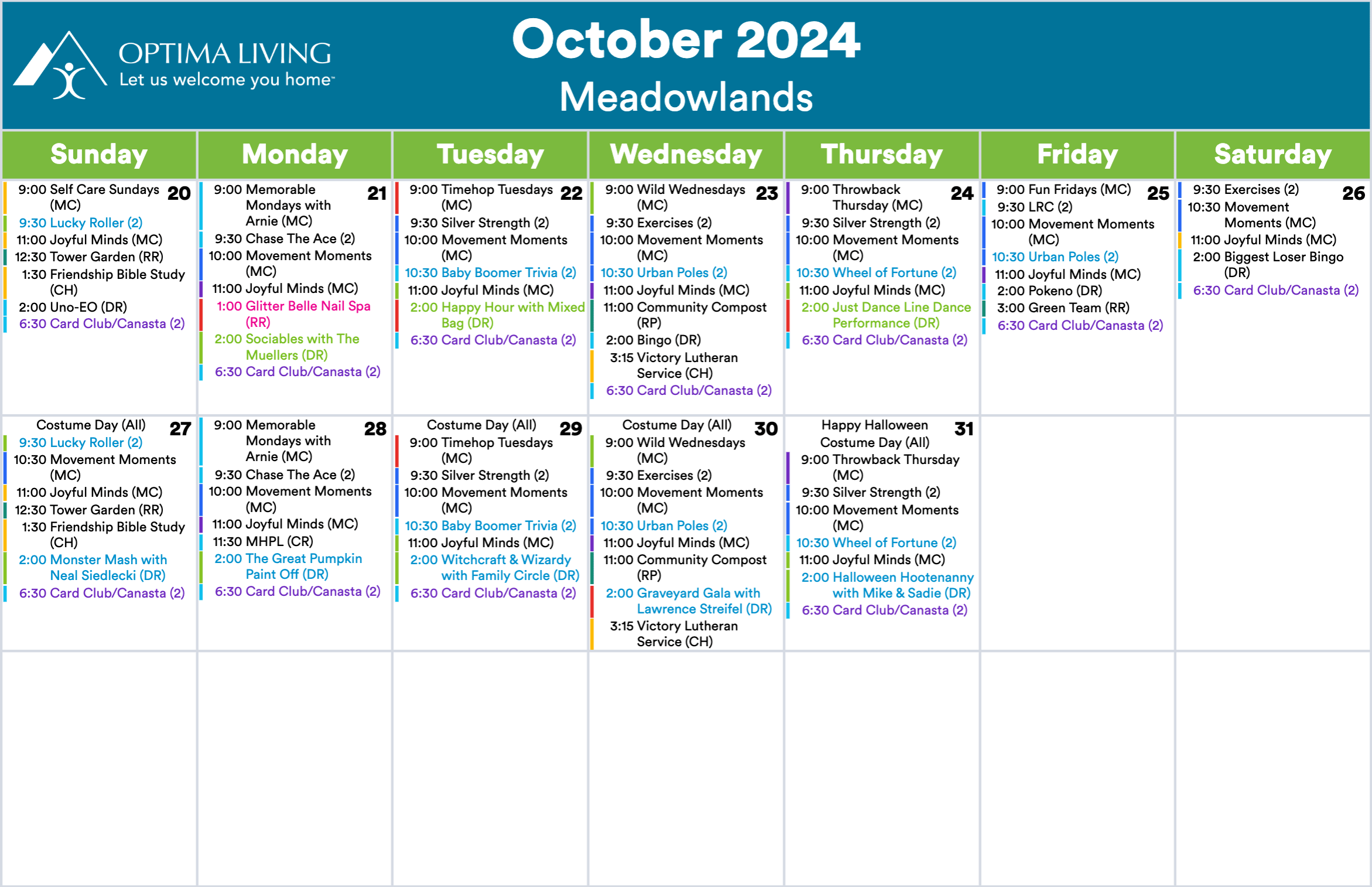 Meadowlands October 20 - 31 2024 event calendar