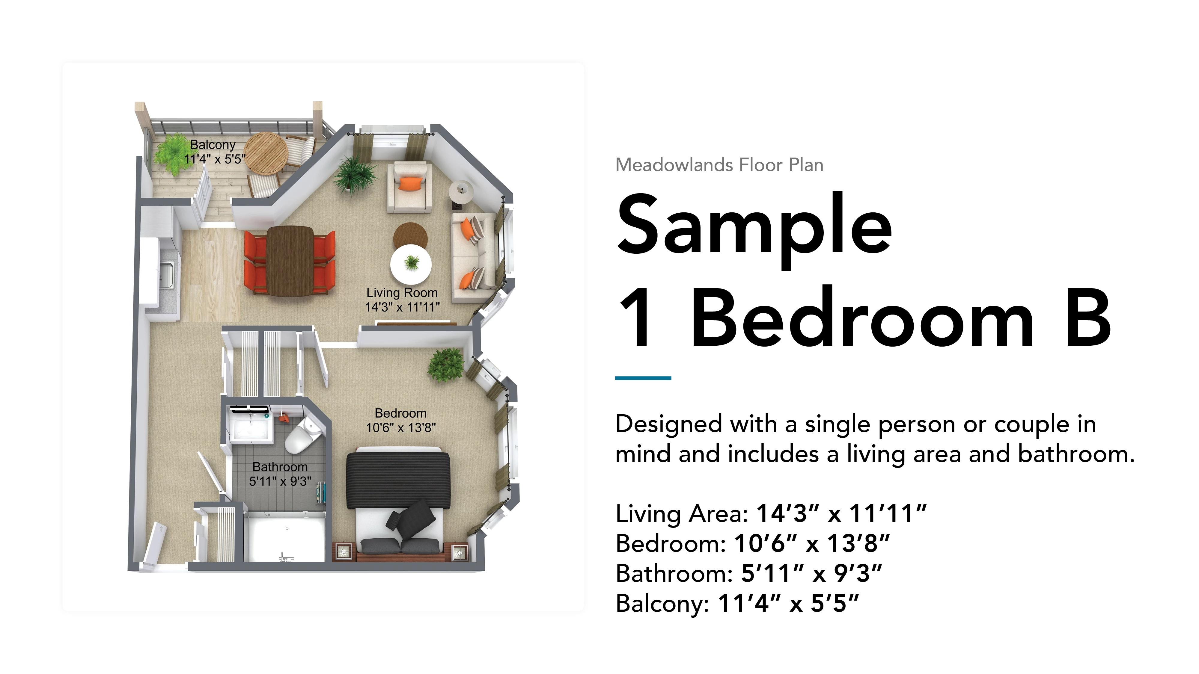 meadowlands sample 1 bedroom b floor plan